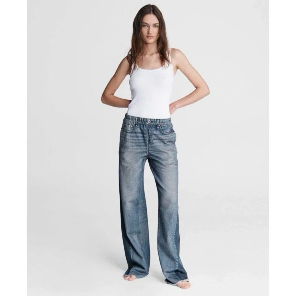 Rag & Bone Miramar Wide Leg Faux Denim Sweatpants Women’s Size Small Raw Hem